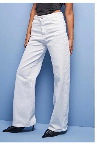 Fro line Kadın beyaz likralı wide leg Battal pantolon