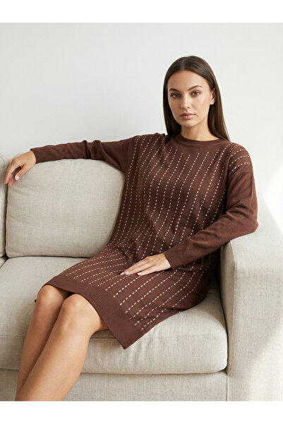 Giyim Dünyası Women's Plain Stone Tunic Brown