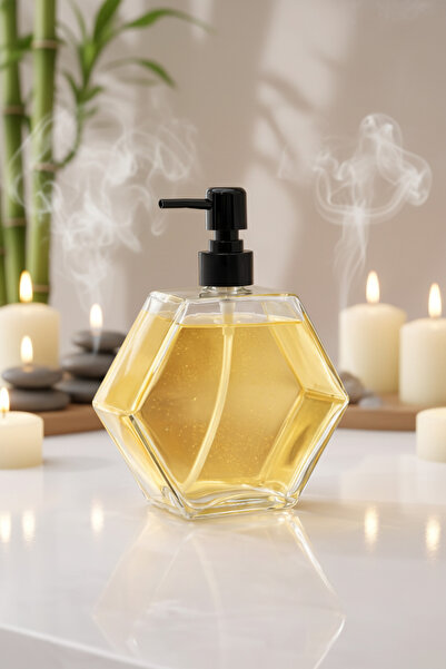 DİVAYS Luxury Hexagonal Glass Liquid Soap Dispenser - Modern Bathroom and Kitchen Decoration Accessory