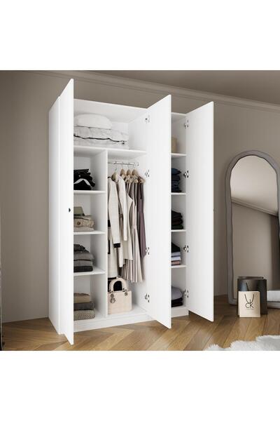 Bimossa KB4040 GOSS 135 cm Modern Beyaz Kapaklı Gardırop,3 Kapaklı,Boy Askılı...