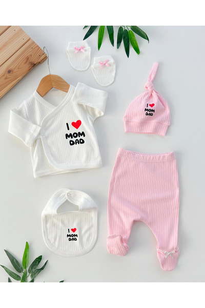 hümabebe Love Mom Dad Corded Fabric Altli Transitional Yenidoğan 5Li Set