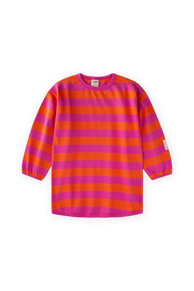 Cigit Knitwear Striped Tunic 4-12 Years Old Orange Fuchsia