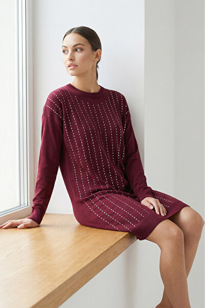 Giyim Dünyası Women's Plain Stone Tunic Burgundy