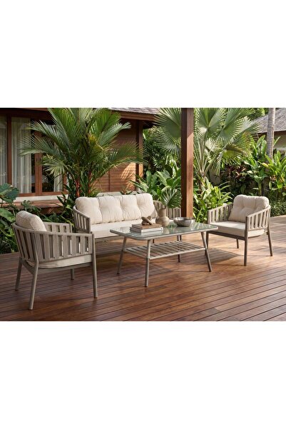 Tu Tienda GALATA 2+1+1+MASA(70*120) BAHÇE BALKON MUTFAK TAKIMI,KREM