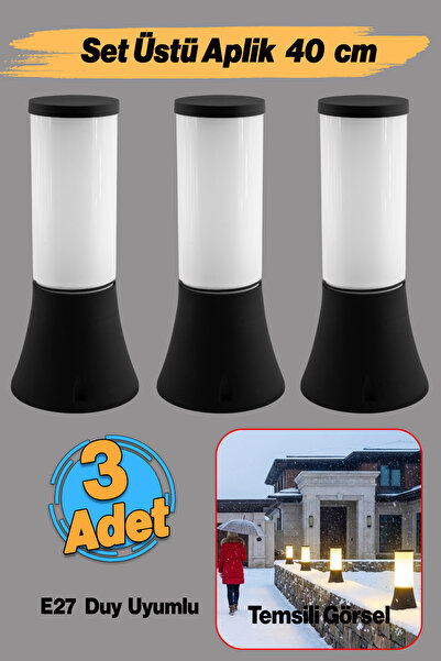 Badem10 (3 قطع) مصباح جداري بلاستيكي للحدائق (40 سم) إضاءة للحدائق والجدران مع قاعدة E27