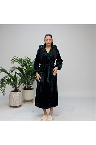 Şahteks Kadın Çift Cepli Kapüşonlu Kuşaklı Ultrasoft Bornoz