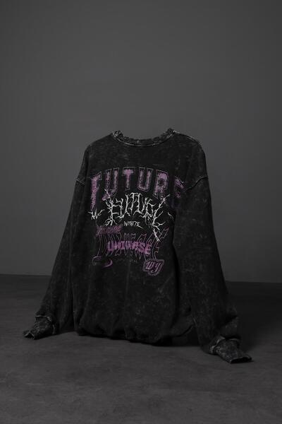 Slatra Pantaloni negri pentru bărbați Future Washable cu imprimeu supradimensionat Swea tricou