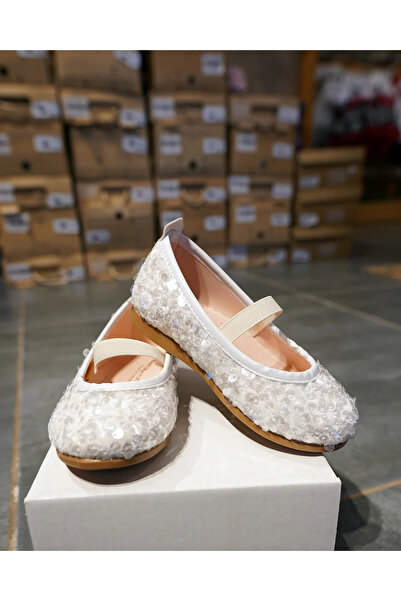 MY LORİN KİDS STORE Işıltılı Payetli Kız Çocuk Babet Beyaz