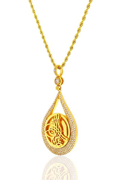 Hakan Güler Kuyumculuk Altın Damla Model Tuğralı Kolye Uçlu Halat Zincir – 18...