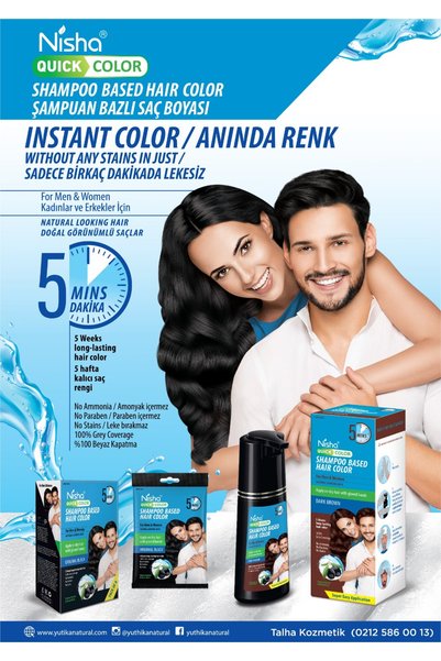 nishA Beyaz Kapatıcı Şampuan Kına Ve Siyah Zeytin Özlü Amonyak Paraben İçermez 8*20ML ZARF KOYUKAHVE 160ML