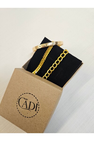 TakıcıCadı Women's Boxed Set of 3 Bracelets, Colorfast, Guaranteed Gold