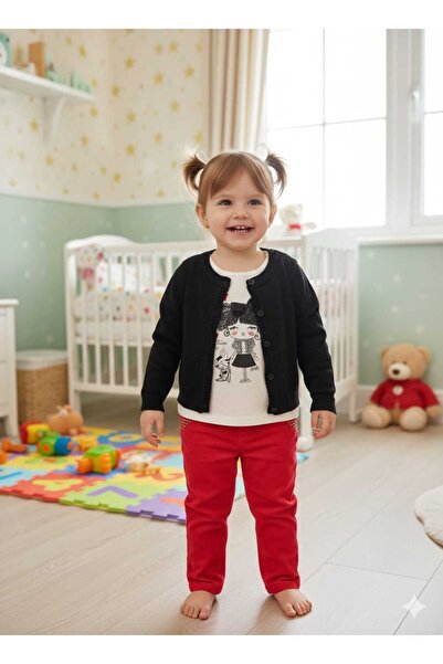 Bebepan Girl's Knitwear Cardigan Pants 3 Piece Set