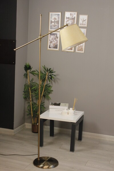 Bamyum Cotella Bej Kumaş Dokulu Eskitme Makas Gövde Lambader Modern Dekoratif...