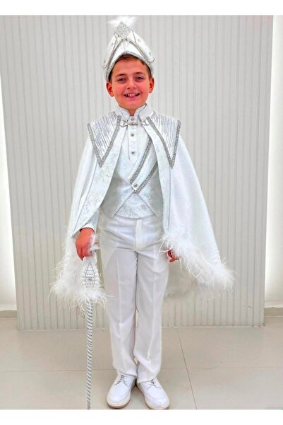 Rüyam Çocuk Giyim Omuzları Dilimli Gümüş Nakışlı Pelerin Sünnet Kıyafeti