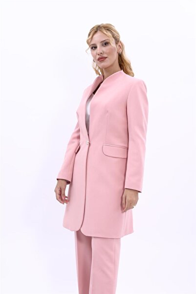 ÖNDER ÖZSOY Mock Neck Long Hijab Women's Jacket-Powder