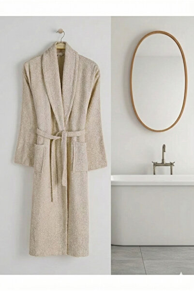 Home %100 Pamuk Açık Kahve Büyük Beden Şalyaka Cepli Bornoz