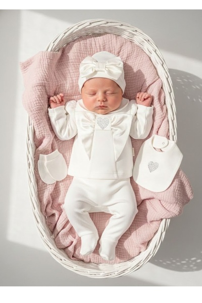 minicayzen Baby Girl Hospital Discharge Outfit, 5 Pieces, Bow Hat Detail.