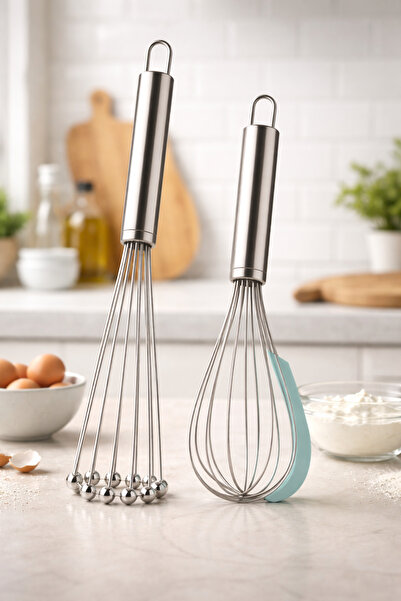 İnterlife 2 Pcs Stainless Steel Whisk Set Cake Pastry Omelette Whisk |   Dual Professional Food Preparation