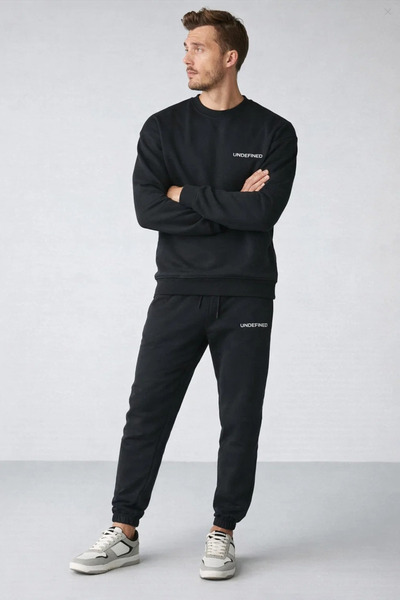 COMBİNE MİCHAİL Ανδρικό ελαστικό διπλό μαύρο σετ φόρμας