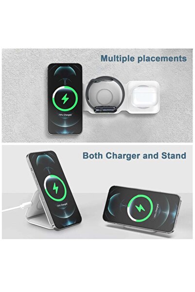 Generic محطة شحن لاسلكية مغناطيسية 3 في 1 لأجهزة أبل: شاحن سريع قابل للطي بقوة 15 واط لأجهزة آيفون 16/15/14،