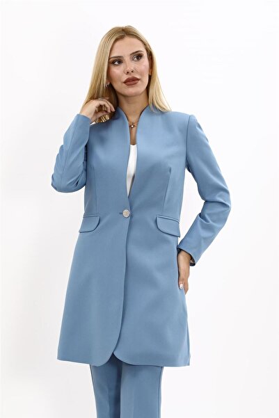 ÖNDER ÖZSOY Mock Neck Long Hijab Women's Jacket-Sea