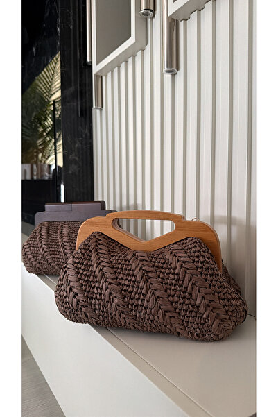 WOMANBAG HASIR RENK TUTMA SAĞLI AHŞAP BURS EL YAPIMI HASIR ÇANTA 38x20cm
