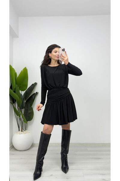 TUNAM BUTİK 1112 Sandy Draped Mini Dress Black