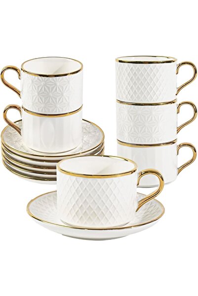 Arabest 6Pcs Porcelain Espresso Cup Set – 7oz Stackable Demitasse with Saucers for Cappuccino, Latte & Tea