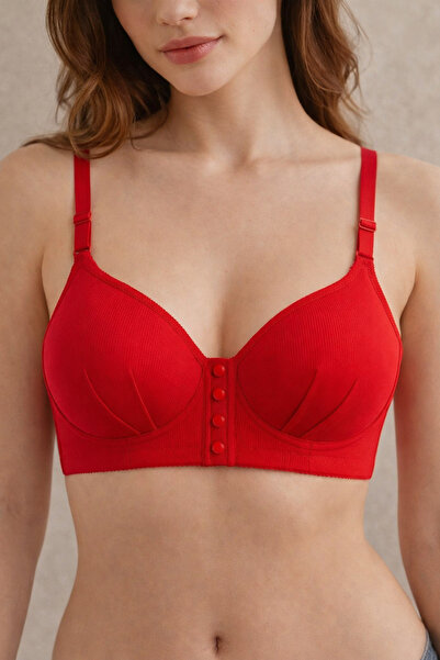 Liora De Mar Red Bra with Front Buttons – Adjustable Straps and Comfortable t...