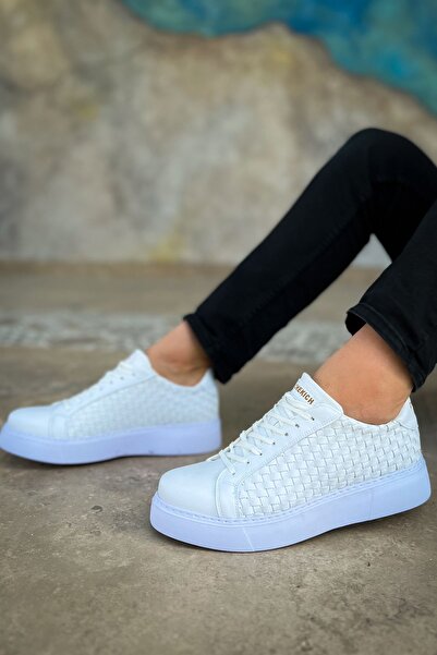 Lucy Shoes حذاء رياضي رجالي YG203 Maglieria برباط يومي من الجلد CBT - أبيض