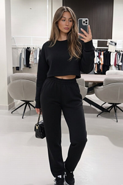 oshebu Black-Women's Two-Piece Sweat-Sweatpants Two-Piece Set
