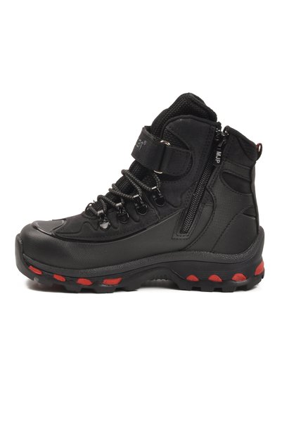 AYAKMOD Siyah Kırmızı Polarlı Kaymaz Fermuarlı Unisex Outdoor Çocuk Bot 2115 F
