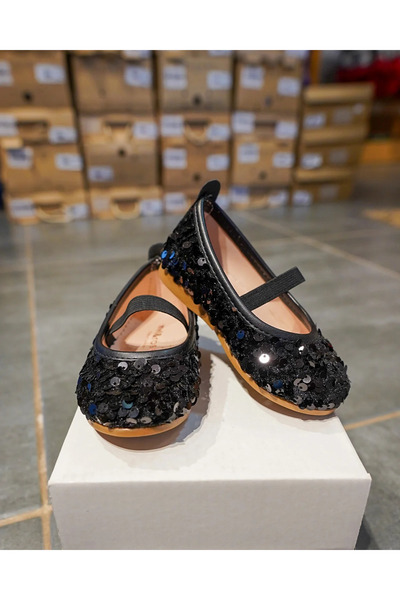 MY LORİN KİDS STORE Işıltılı Payetli Kız Çocuk Babet Siyah