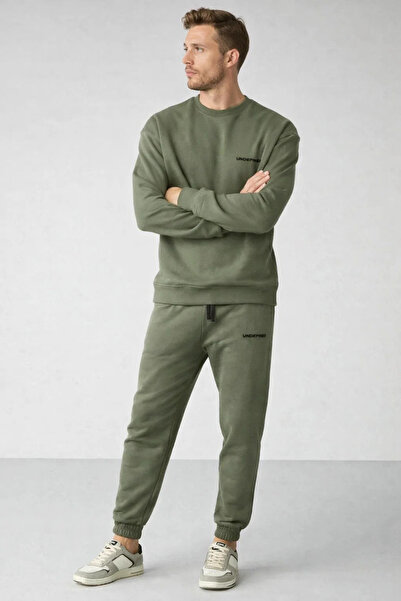 COMBİNE MİCHAİL طقم بدلة رياضية رجالية مطاطية مزدوجة باللون الكاكي