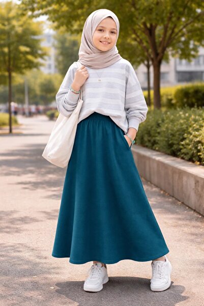 Angel&Co. Girls Clothing Modest Long Girl's Light Petrol Transitional Skirt