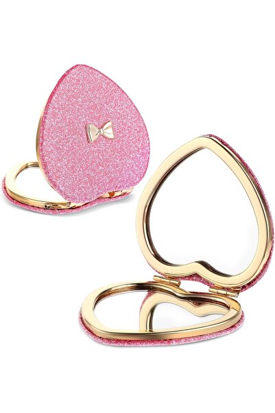 Arabest مرآتان صغيرتان على شكل قلب، ورديتان اللون، قابلتان للطي مغناطيسياً، مناسبتان للفتيات