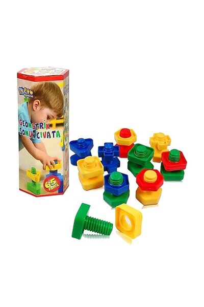 Nilly Toys Hc1046 66 Pieces Geometric Nuts and Bolts in an Animal Figured Cap