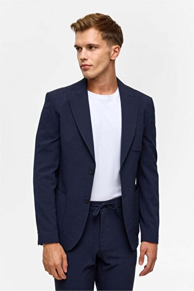 SÜVARİ Slim Desenli Sivri Yaka 6 Drop Lacivert Erkek Alt-Üst Takım Tk1006900362