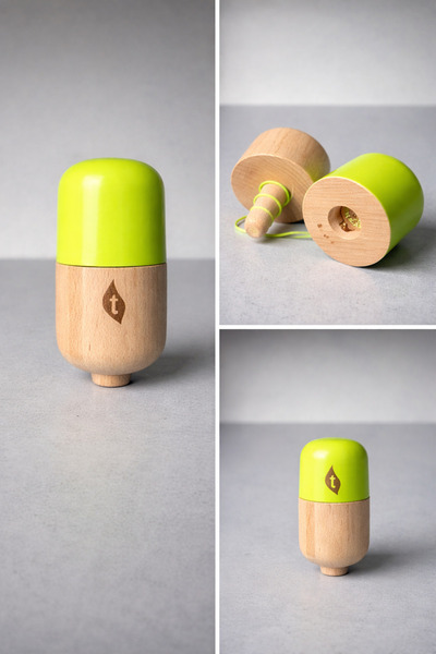 Terra Wooden Spinning Top for Children – Skill Toy, Green Design