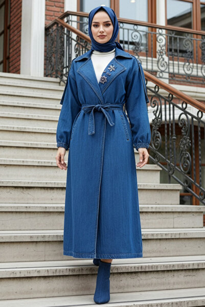 N.S NEVA STYLE Beaded Denim Dark Blue Hijab Cap 6392Km