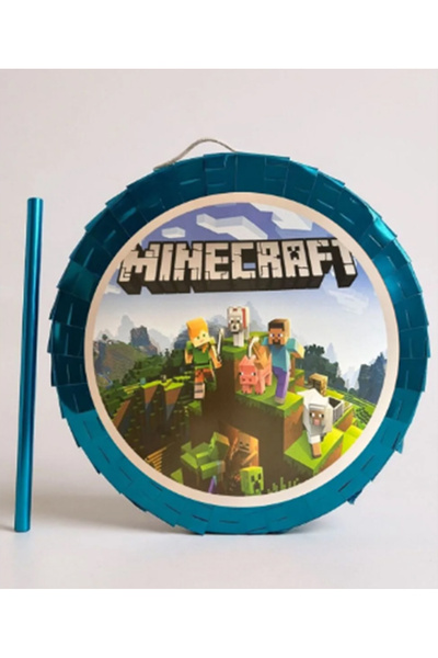 AKTEZ-EL Katlanabilir Minecraft Temalı Mavi Pinyata Ve Sopası