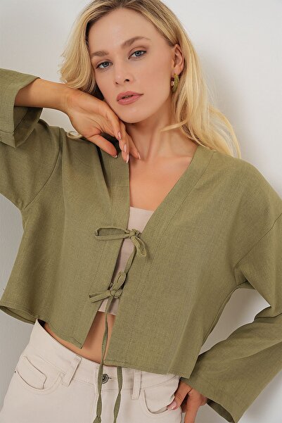 Hiccup Bdart Linen Blend Tie Detail Long Sleeve Kimono