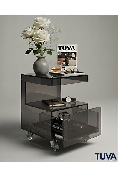 TUVA REKLAM BREATHE - Çekmeceli Tekerlekli Pleksi Yan Sehpa Komodin | Modern ...