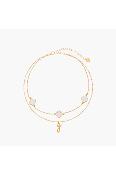 Lifestyle قلادة متعددة الطبقات مزينة بقلادة على شكل حروف الأبجدية مع مشبك لوبستر