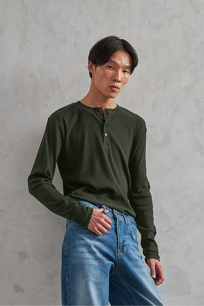 HYMAN Men's Crew Neck Buttoned Combed Cotton Blouse