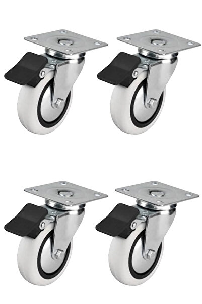 MegaVitrin 4 Pieces Hts 353 Furniture Wheel with Swivel Plate and Brake 74 mm...
