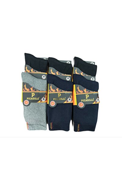 Erkek Termal Cotton 6'lı Paket Dikişsiz Havlu Çorap (3 Siyah-2 Lacivert-1 Gri)(41-45)