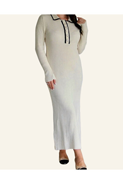 zem moda Contrast Detailed Pencil Dress – Long Sleeve Stylish and Elegant Design