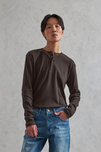 HYMAN Men's Crew Neck Buttoned Combed Cotton Blouse