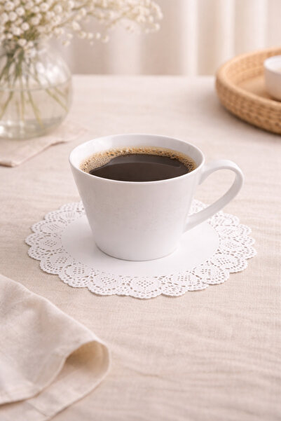 DİVAYS 14 cm Lace Pattern Paper Coasters - 100 Pieces Stylish Tea and Coffee Presentation Accessory